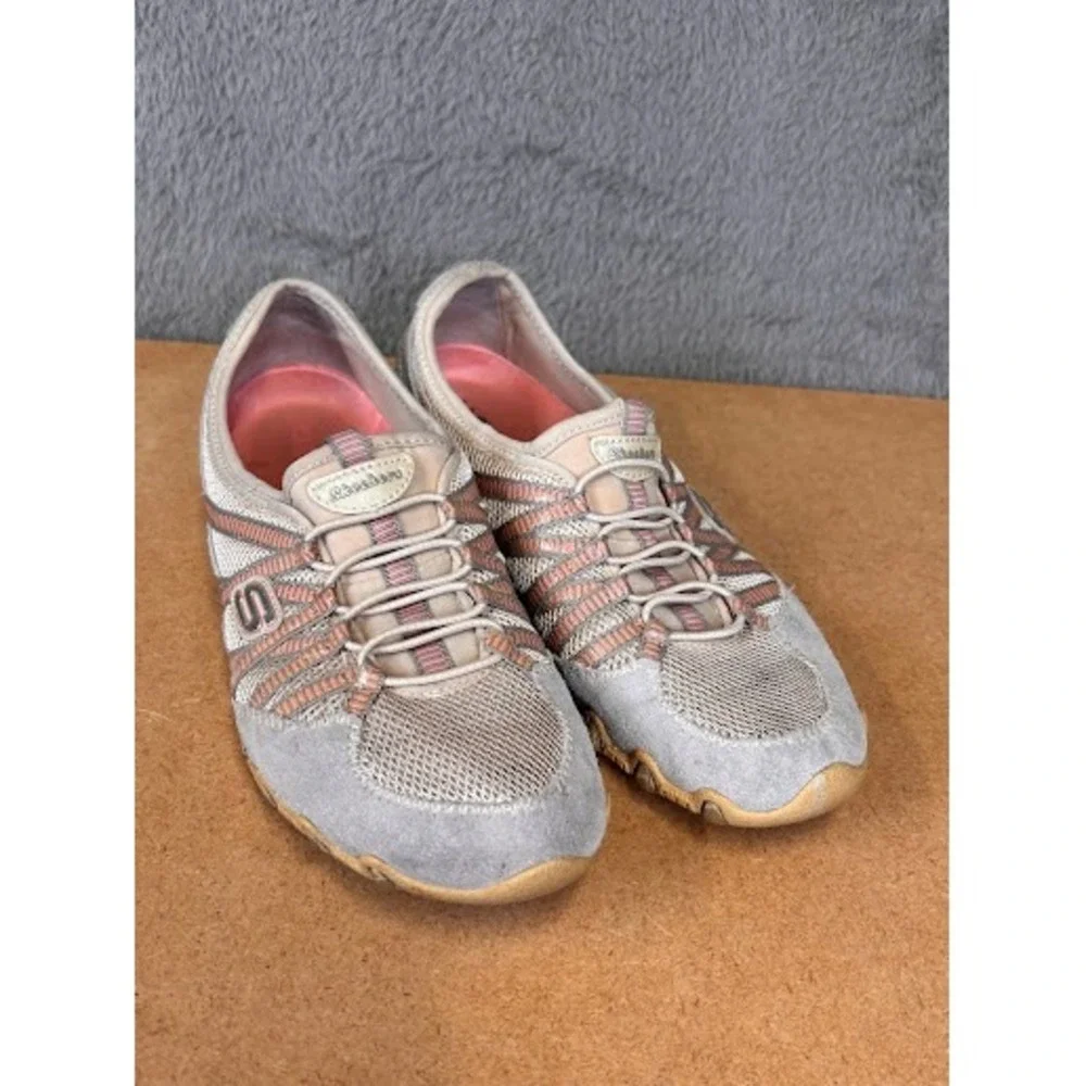 Skechers Bikers Grey Tan Pink Slip On Bungee Sneakers 21159 Womens 8